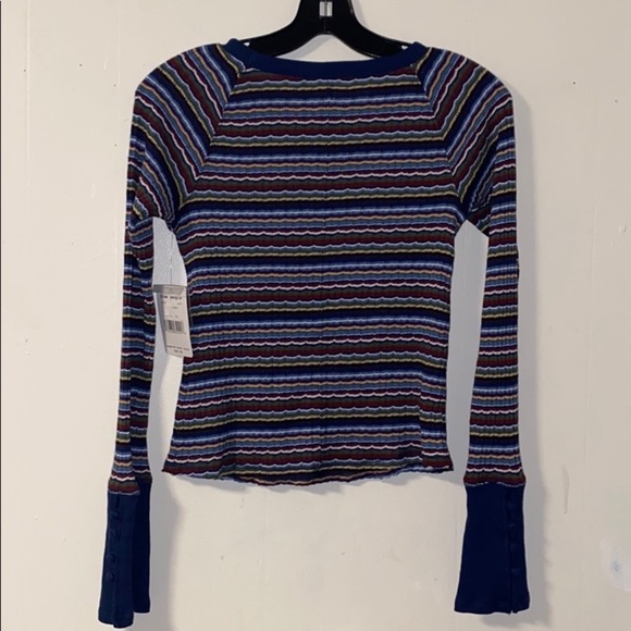 Free People Donna Striped Rib-Knit Tee Sz XS - Picture 5 of 8